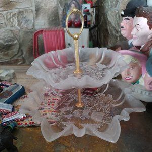 Mikasa 2 tiered serving platter with holiday decorative scene